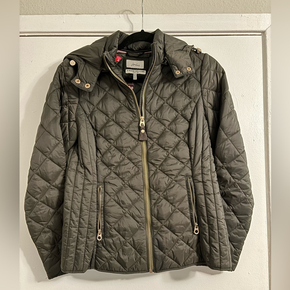 Joules UK Hooded Quilted Coat Dark Olive Green